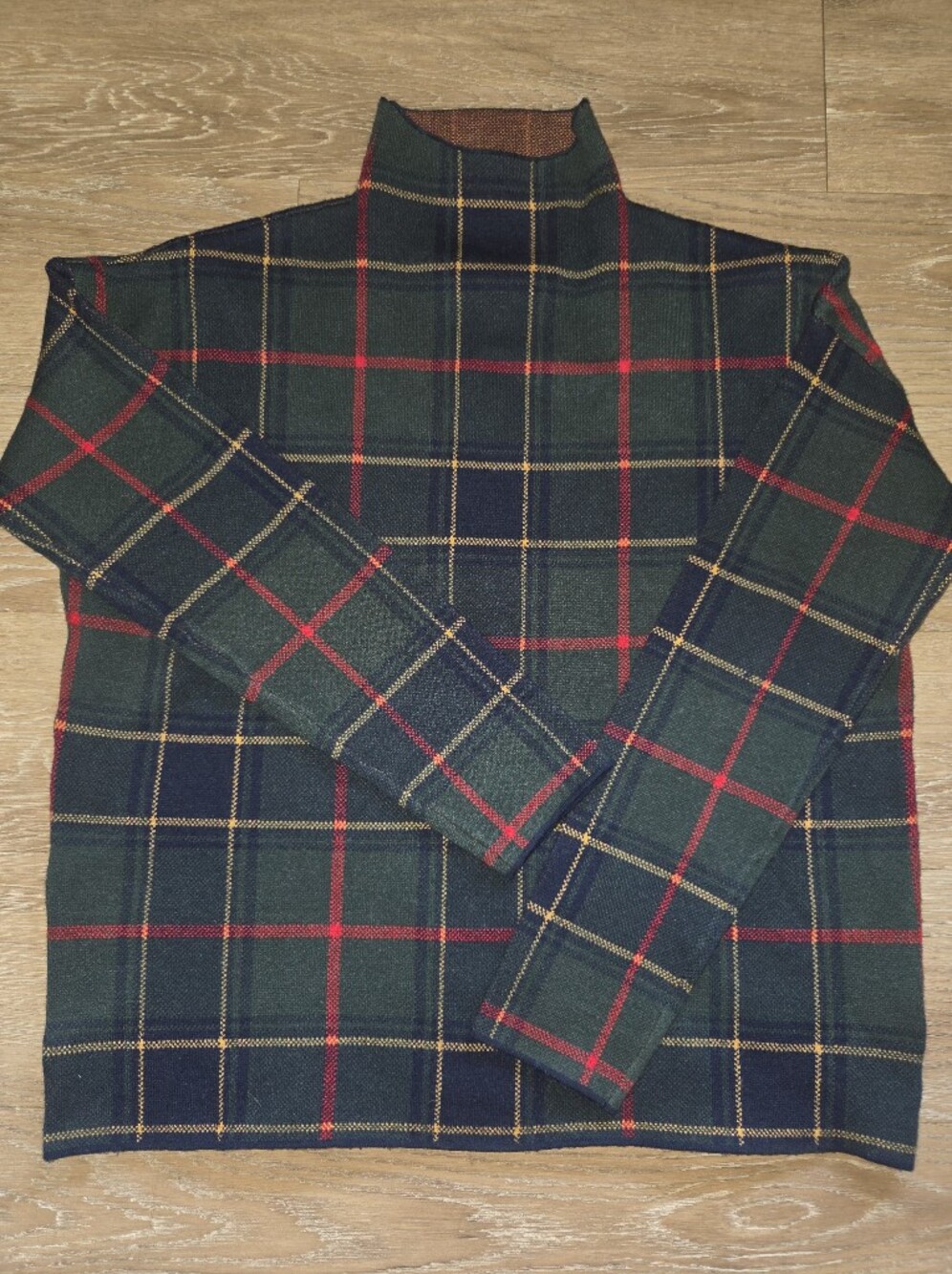 Tahari Womens Green Plaid Mock Neck Sweater sz M